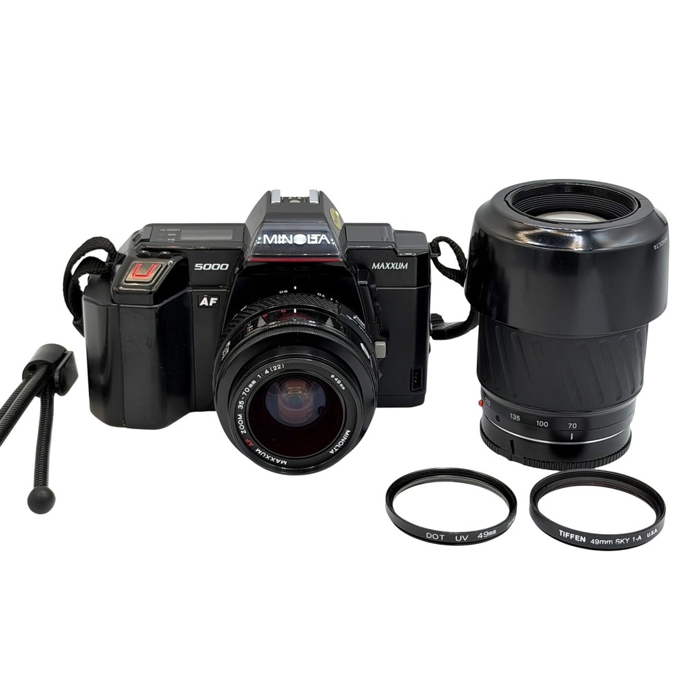 Minolta Maxxum 5000 35mm SLR Camera W/ 35-70mm 70-210‎ Lenses + Acc - Tested!